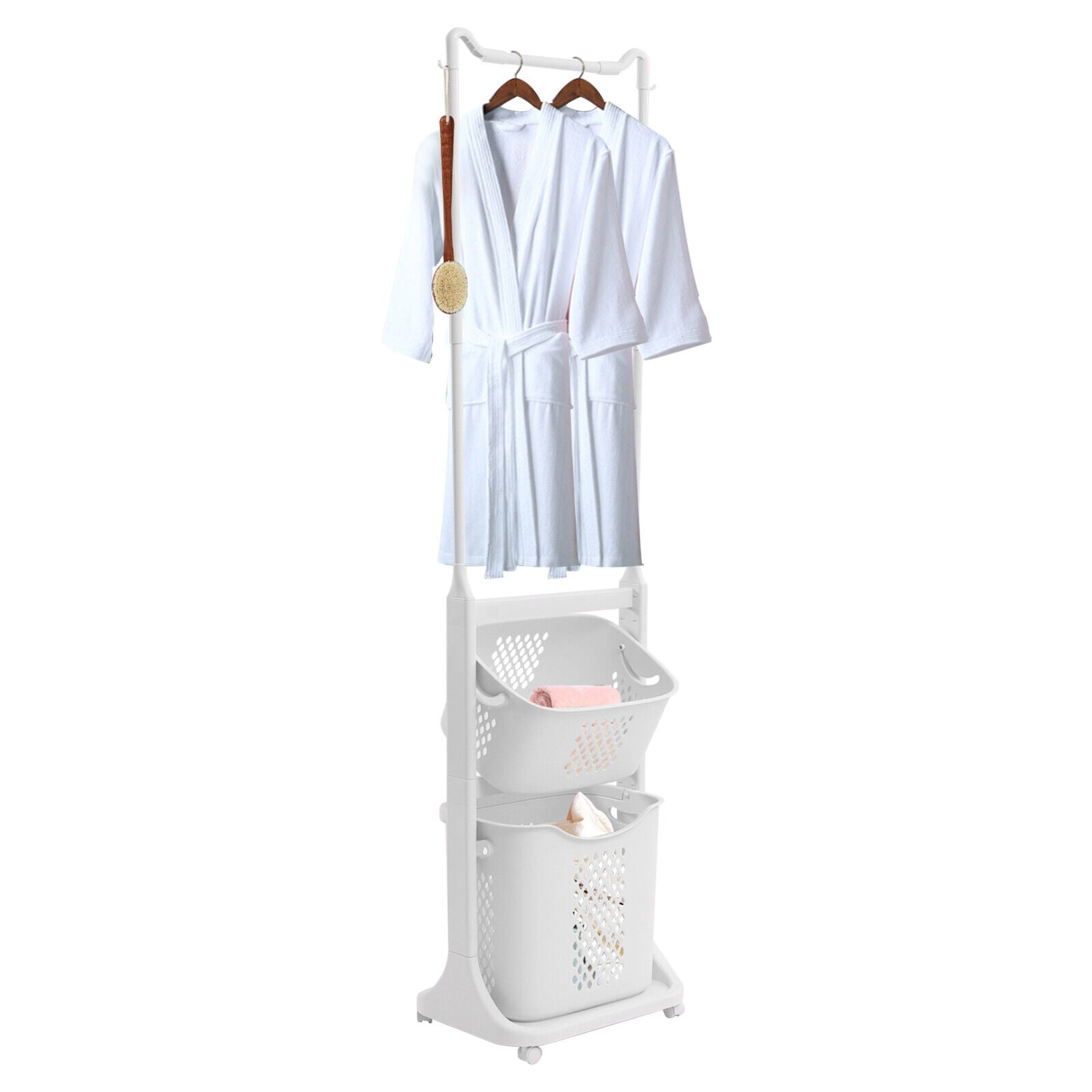 White Laundry Hamper Basket Sorter Wash Clothes Storage Organizer Rolling Rack Shelf Dirty Clothes Laundry Basket 17.3*13*68.5in
