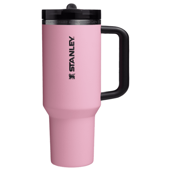 Stanley 40oz Classic Flip Straw Tumbler, Classic Pink with Black Handle, Insulated Stainless Steel Travel Mug, 24H Cold/11H Hot, BPA-Free