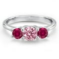 thumbnail image 3 of Gem Stone King 14K White Gold Pink Lab Grown Diamond & Red Created Ruby 3-Stone Engagement Ring | 1.00 Cttw | Round 5MM and 4MM | Three Stone Wedding Anniversary Promise Ring for Women (Size 9), 3 of 6