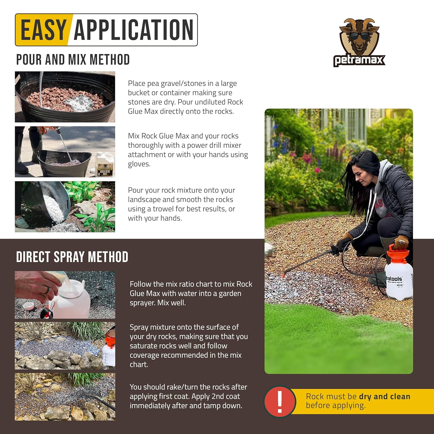 PetraMax Rock Glue for Landscaping and Pebbles with 1-Gallon HD101 Pump Sprayer Bundle