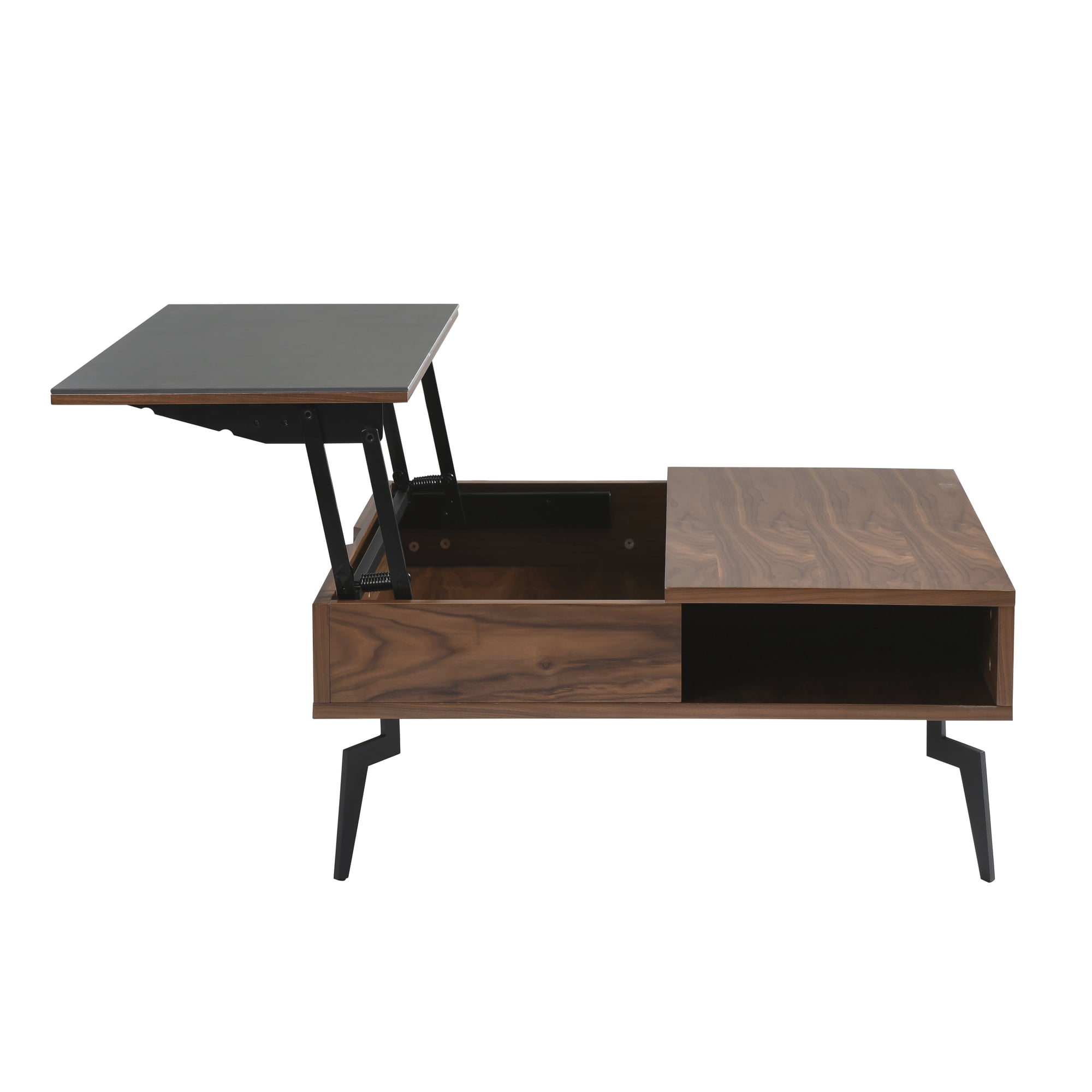 Zola Transitional Square Lift-Top Coffee Table in Walnut Finish with Sintered Stone Panel