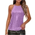 thumbnail image 2 of Women's Sequin Halter Tops Keyhole Back Camisole Going Out Party Club Outfits Sleeveless Glitter Sparkly Blouses (XL, Purple), 2 of 7