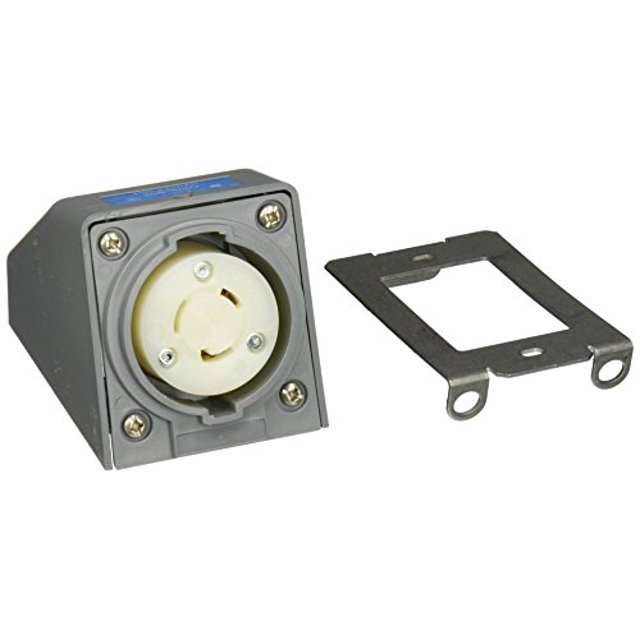 Hubbell HBL2320AR Locking Safety Shroud Receptacle, Angled Surface Mount, L6-20R, Gray
