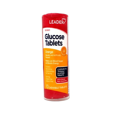 LEADER Glucose Tablets, Energy and Blood Sugar Support, Orange Flavor, 10 Count Travel Size