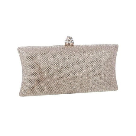 Gl1100 Clutch Chicastic Glitter Mesh Hard Box Evening Wedding Clutch Purse With Rhinestone Closure - Champagne ()