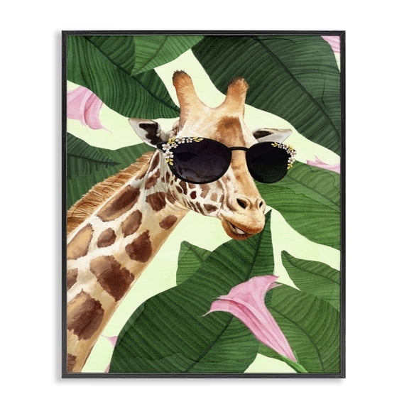 Stupell Industries Coastal Fashion Giraffe Funny Flower Tropical Black Framed Giclee Art, 16 x 20, by Ziwei Li