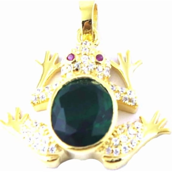 925 Sterling Silver Emerald Quartz With Cubic Zirconia Frog Animal Pendant For Women Gift For Her Birthday Gift For Your Loved One