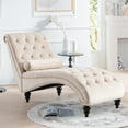 thumbnail image 2 of Muumblus Upholstered Chaise Lounge Indoor, Tufted Velvet Accent Chair with Wood Legs, Beige, 2 of 8