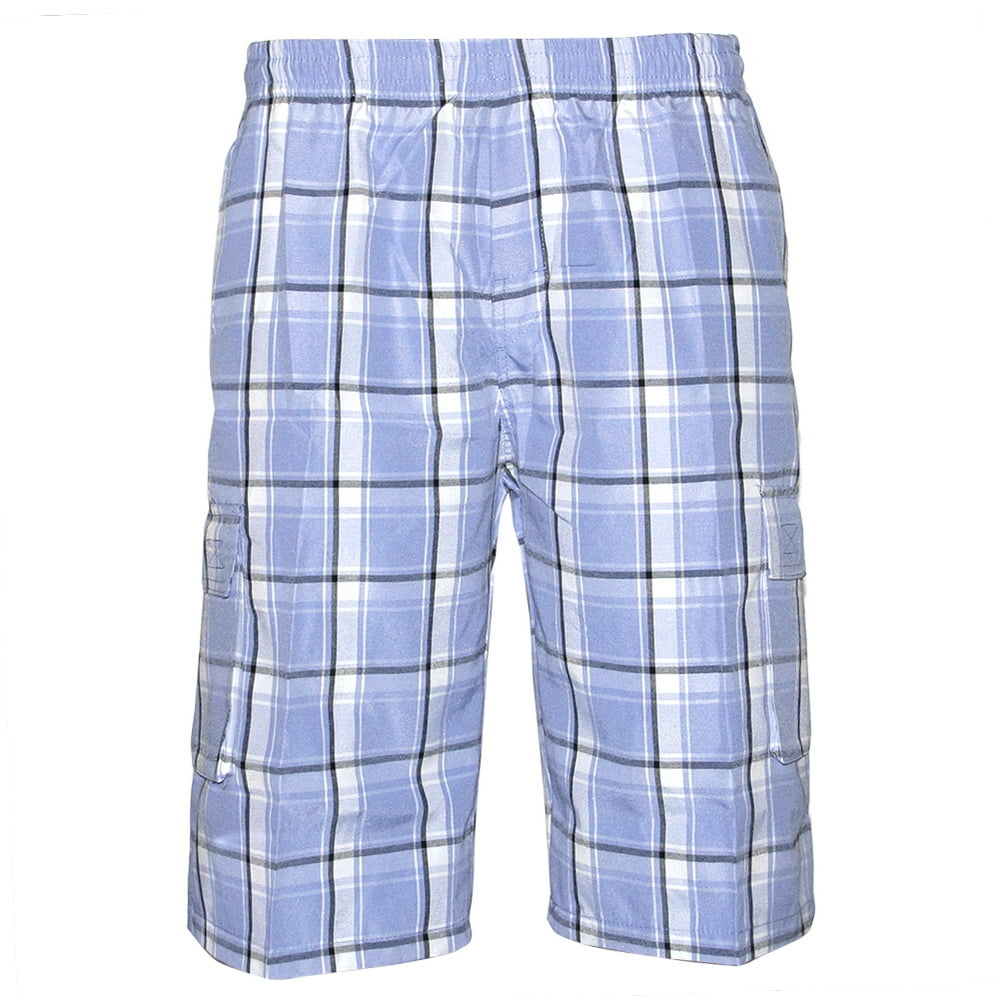 Original Deluxe - Mens Plaid Cargo Shorts Multiple Pockets Drawstring ...