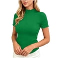 thumbnail image 5 of ClodeEU Women's Ribbed Knit Mock Neck T-Shirt, Short Sleeve Fitted Basic Top Green,Women's Plus S, 5 of 9