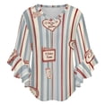 thumbnail image 5 of Red Stripes With Book Emblems Women's V-Neck Blouse With 3/4 Ruffled Bell Sleeves Casual Top Ladies Blouses, 5 of 7