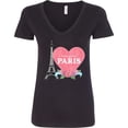 thumbnail image 3 of Inktastic Let's Go to Paris with Pink Heart and Eiffel Tower Women's V-Neck T-Shirt, 3 of 5
