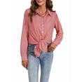 thumbnail image 3 of Camisas de Mujer con Botones, Casuales, de Larga, A Cuadros, con Estampados, Blusas Holgadas con Cuello A . Rojo M, 3 of 10