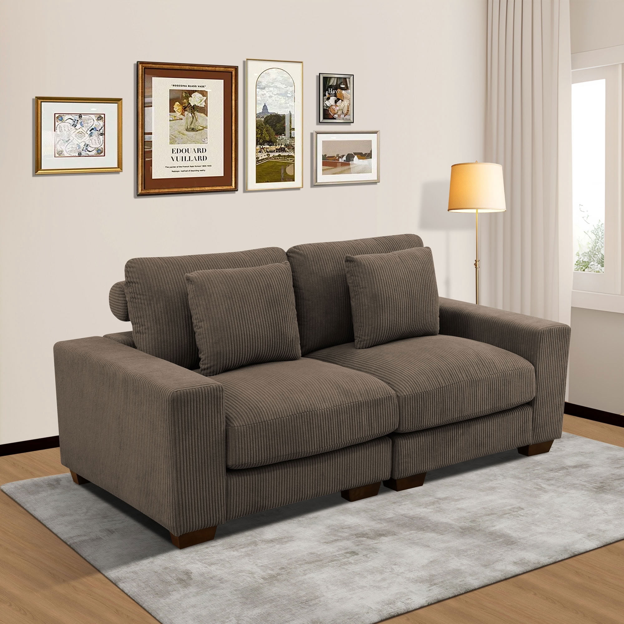 MAYEERTY Modular Sofa Set, Upholstered Couch with Anti-Insect Solid Wood Frame, Convertible Sofa for Living Room Apartment Family Room, Brown