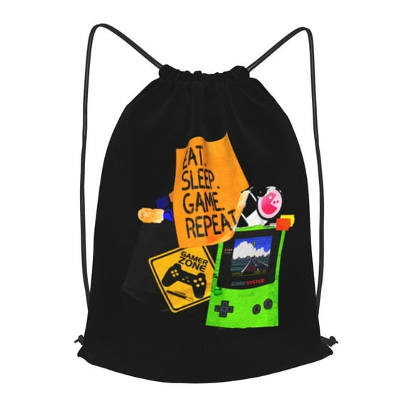 XMXT Waterproof Gym Bag, Game Sticker Handle Vintage Graffiti Drawstring Backpack for Men, s Black