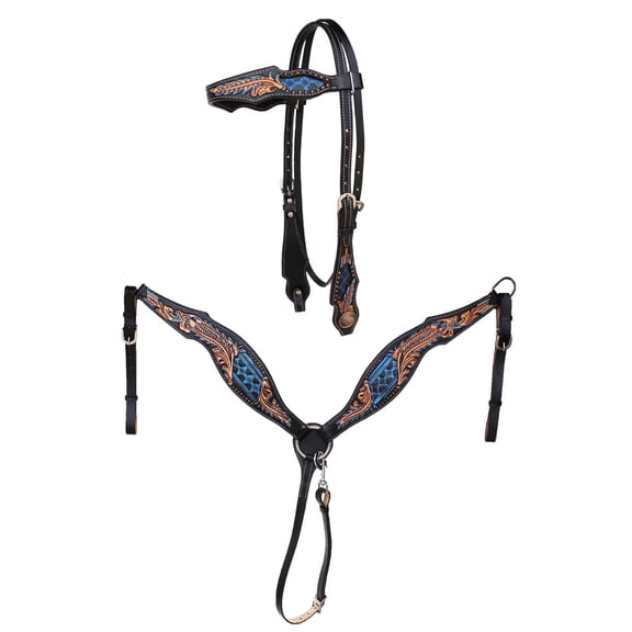 Horse Western  Feather Arrow Tooled Headstall Bridle & Breast Collar Set 78FK15B