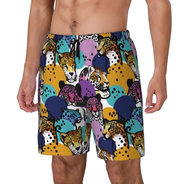 Fotbe Retro Panther Traje de Baño para Hombre – Shorts de Natación de Secado Rápido con Forro y Bolsillos-X-Large