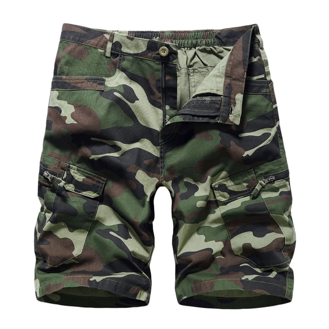 NaWent Men's Shorts Clearance Camouflage Zipper Button Multiple Pockets Cropped Cargo Pants Green L
