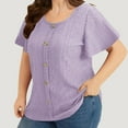 thumbnail image 5 of Busydd Womens Tops Plus Size Tops XL-5XL Casual Short Sleeve Round Neck Going Out Tops for Women Trendy Solid Color Button Summer Tops Comfortable Breathable Loose Spring Tops, 5 of 8