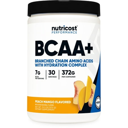 Nutricost BCAA+ Hydration Powder (Peach Mango) 30 Servings - Branched Chain Amino Acids with Hydration Complex - Gluten-Free, Non-GMO