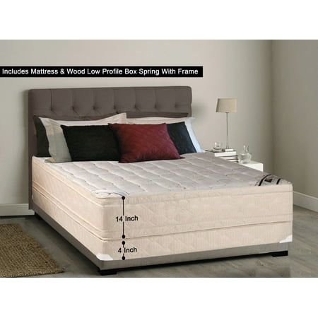 Low Profile Set - WAYTON, 14-inch Fully Assembled Firm Euro Top Innerspring Double Sided Mattress and Low Profile Box Spring/foundation set with Frame / 74x44 (Not Standard Size) /