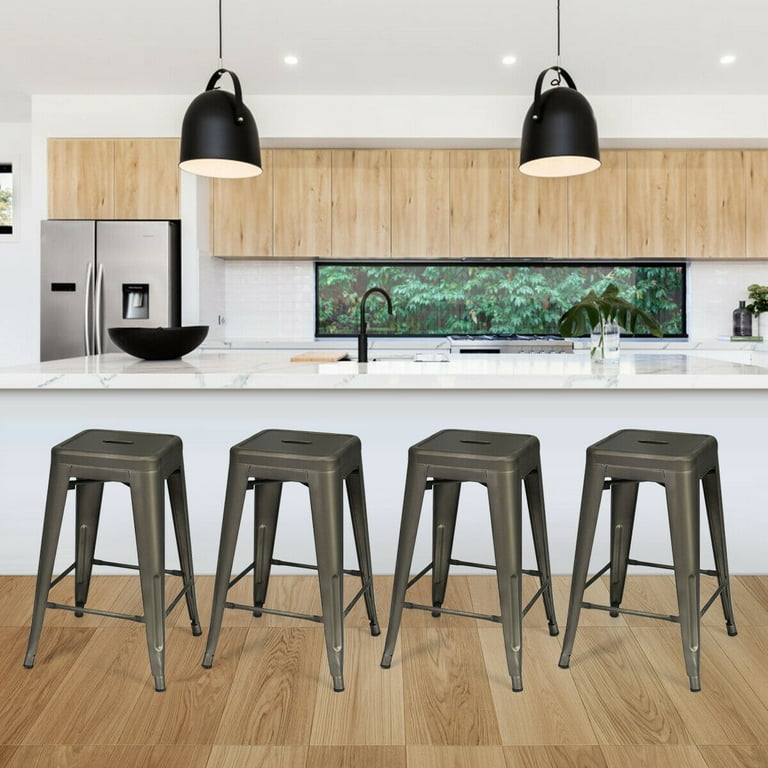 Costway Set of 4 Indoor Low Back Metal Bar Stool 24'' Seat Costway Set of 4 Indoor Low Back Metal Bar Stool 24'' Seat