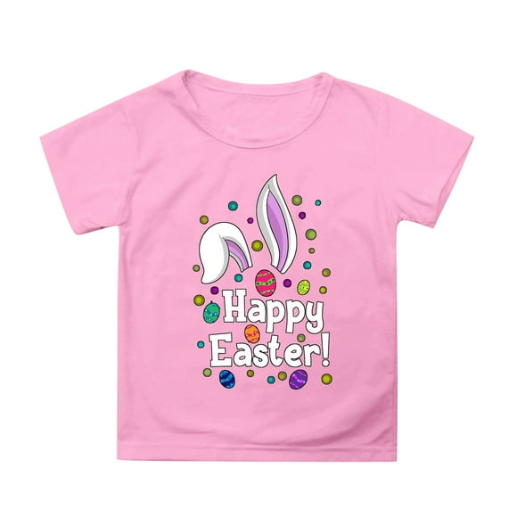 GDREDA Girl Clothes Kids Summer Tops Easter Round Neck Petal Sleeve Casual Solid Color Tshirts Girl's T Shirts Pink,10-11 Years