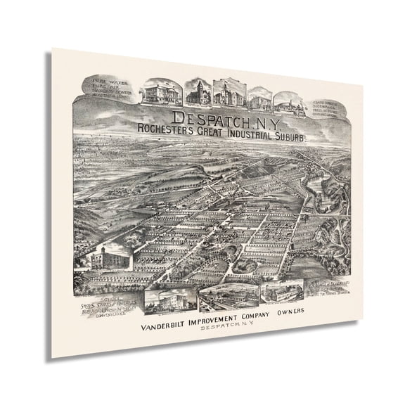 1890 Despatch Rochester NY Map - Vintage Map of Rochester NY - History Map of  Despatch Rochester NY - Old Despatch Rochester NY Map Wall Art Poster