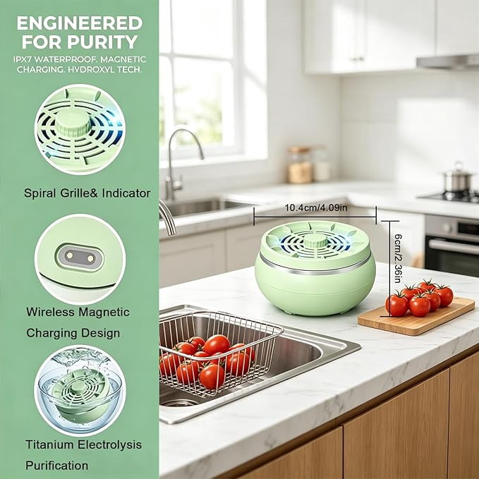 Fruit and Vegetable Washing Machine,Wireless Fruit Cleaner Device,Titanium Electrolysis Fruit and Veggie Cleaning Machine,Waterproof Food Purifier for Fruits,Vegetables,Meat and Tableware