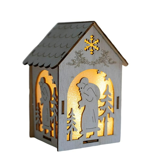 Figura decorativa de cabaña de pueblo navideña con LED, adorno paisajístico para mesa Santa Claus-L