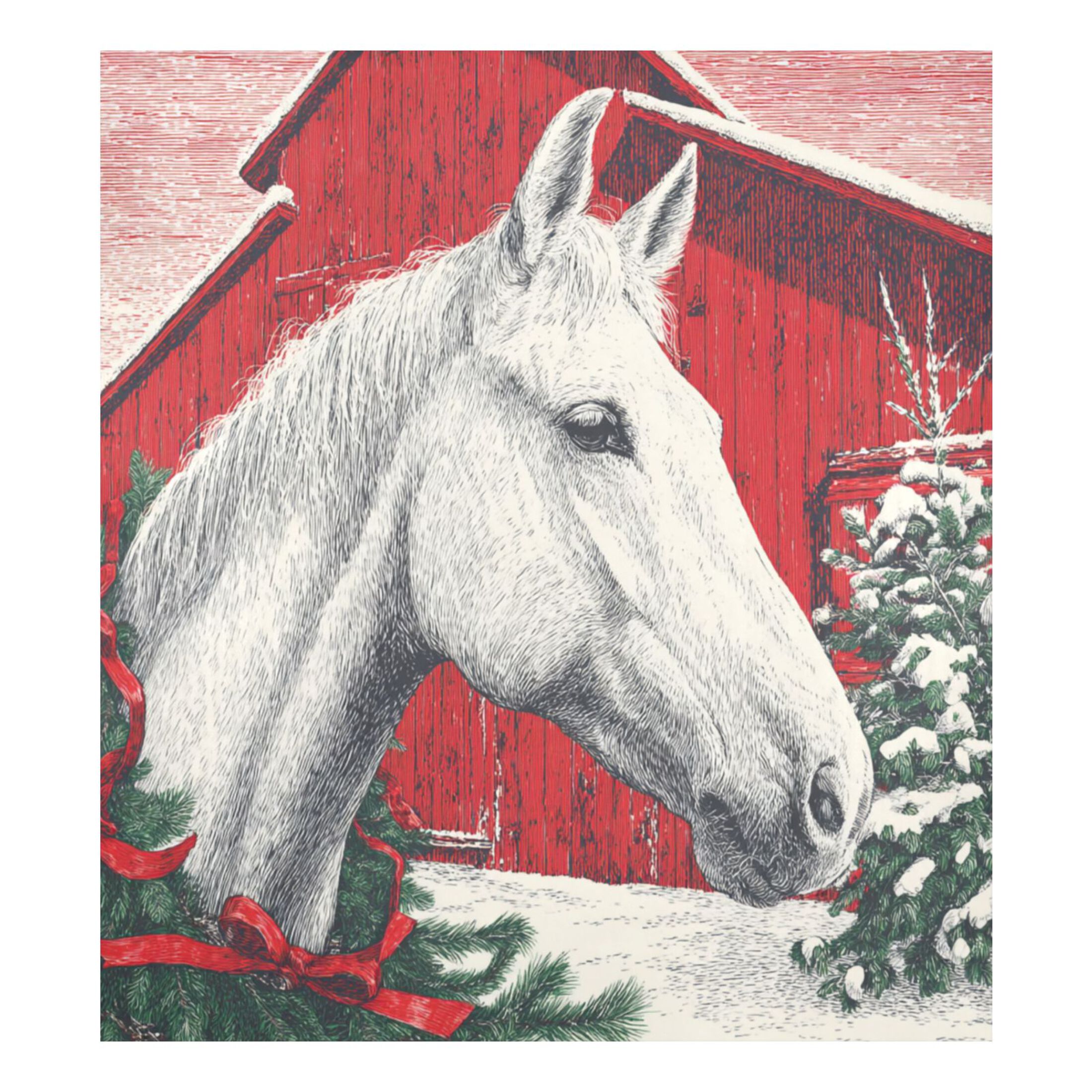 Dishwasher Magnetic Refrigerator Magnet Cover Sticker Home Decorative 23"x26" White Horse with Red Bow