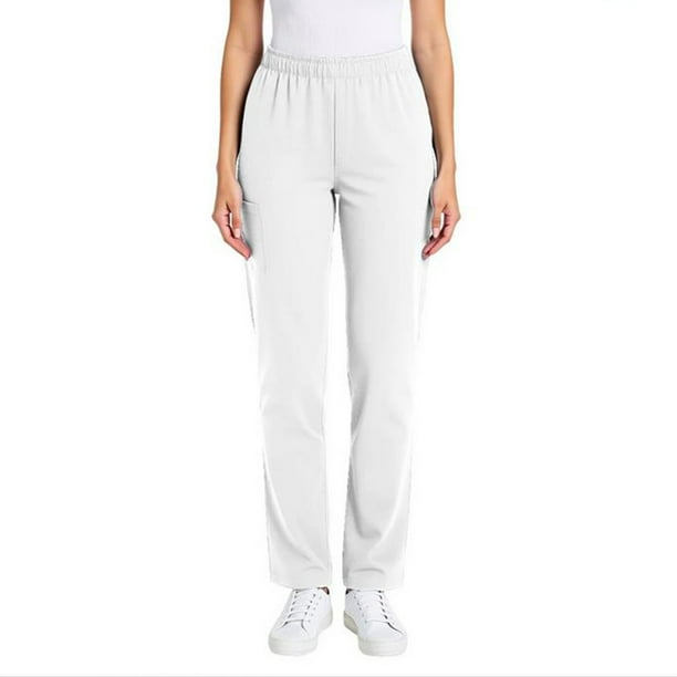 Amzcrzy Pantalones Médicos Para Mujer: Corte Holgado, 3 Bolsillos, Tiro Natural, Bajo Cónico, Color Liso, Cintura Elástica Y Pierna Recta. Diseñados Para Comodidad Profesional, Tallas S-2Xl Rojo