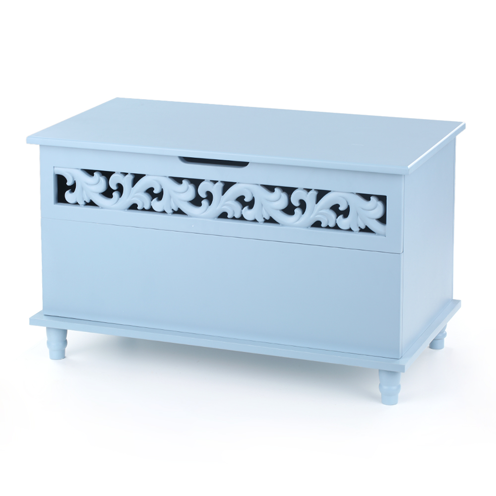 iKayaa Modern Rectangle Storage Chest Large Toy Blanket Storage Bench Ottoman White/Blue