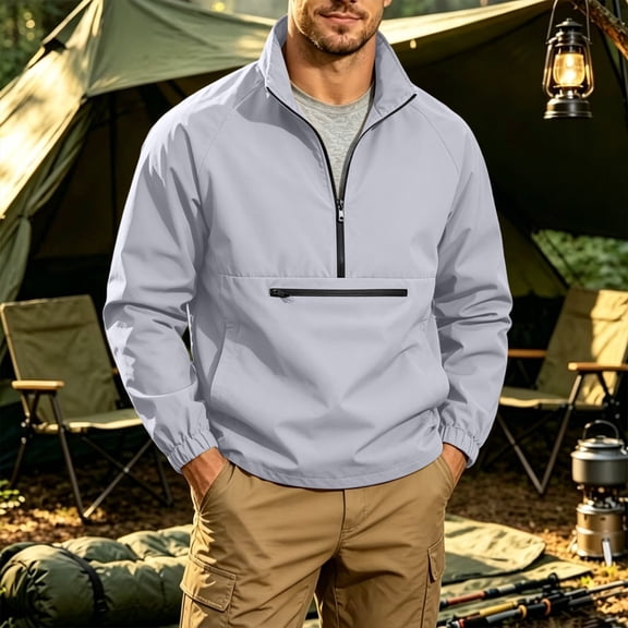 LYSMORA Men's Raglan Sleeve Quarter Zip Anorak Jacket Stand Collar Zip Pocket Windbreaker for Camping Hiking Travel Outdoor Daily Wear