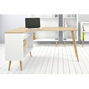 Tvilum Diana 2 Drawer Office Desk with 3 Shelves for Adults, White and Oak Structure
