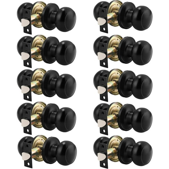 Knobelite Round Passage Door Knob Adjustable Black Finish,10 Pack