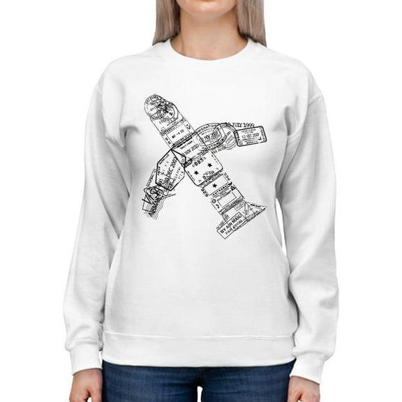 Passport Stamp Plane Sweatshirt Women -SPIdeals Designs, Female Large