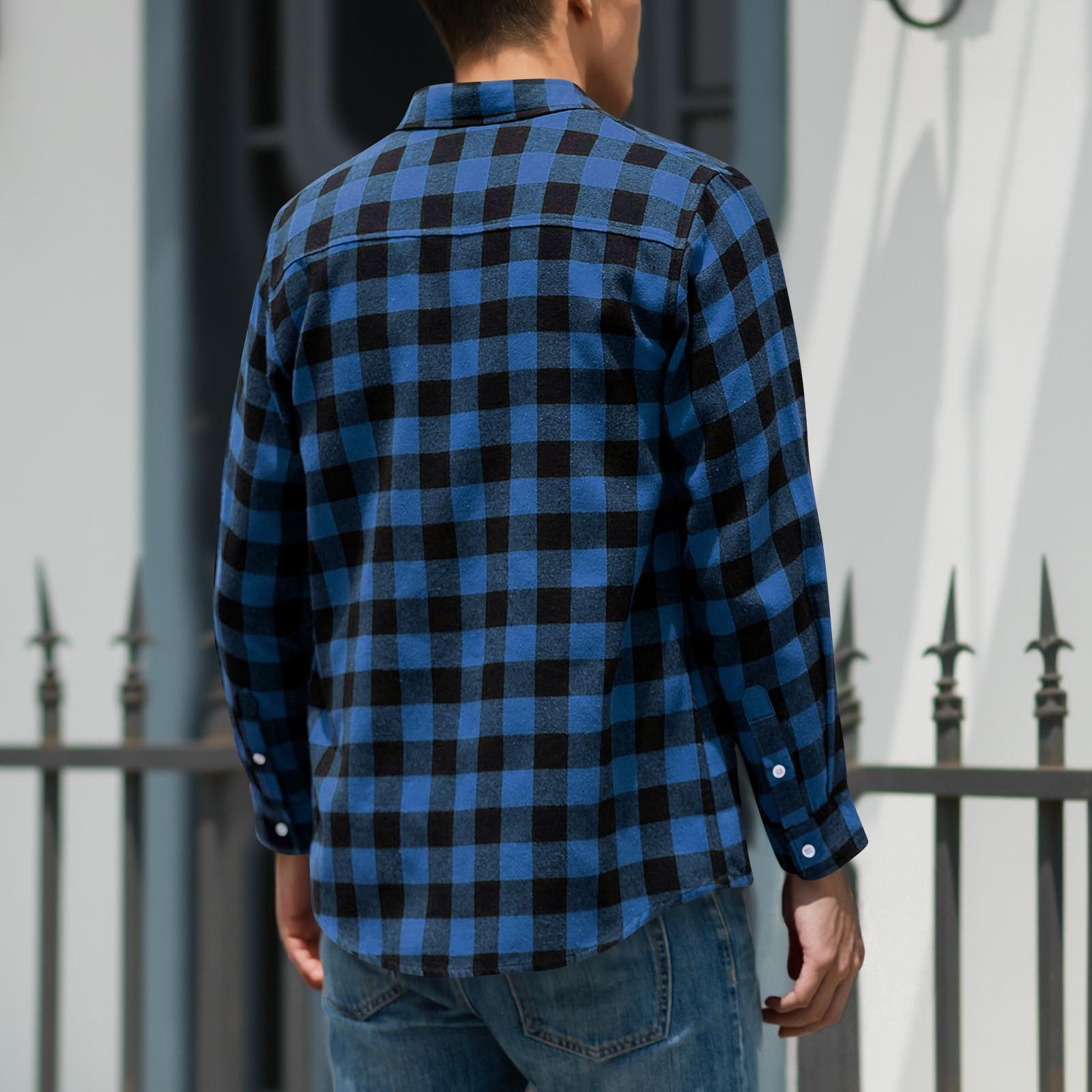 Camicia Casual Uomo A Quadri In Flanella Blu - Maniche Lunghe, Cotone Morbido, Tasca Sul Petto