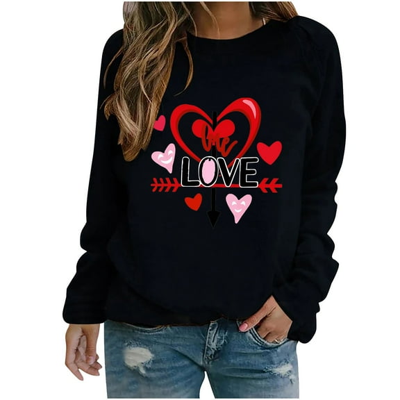 Women Valentines Sweatshirts Arrow Heart Romantic Graphic Shirts Long Sleeve Crewneck Pullover Tops