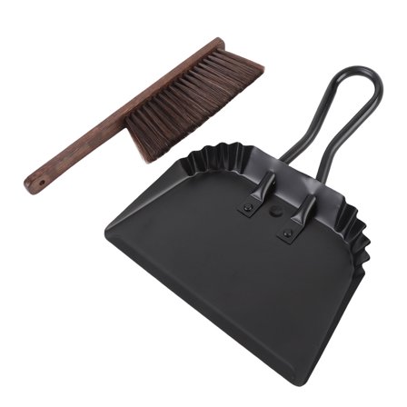 BIMZUC Small Dustpan and Brush Set, Stainless Steel Hand Broom with Wood Handle for Quick Cleanups on Kitchen Floor, Table, Pet Cages