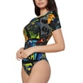 thumbnail image 2 of KLL Women 's Crew Neck Bodysuit Jumpsuits Off-Road Vehicle Print Short onesies Stretch T Shirts, 2 of 7