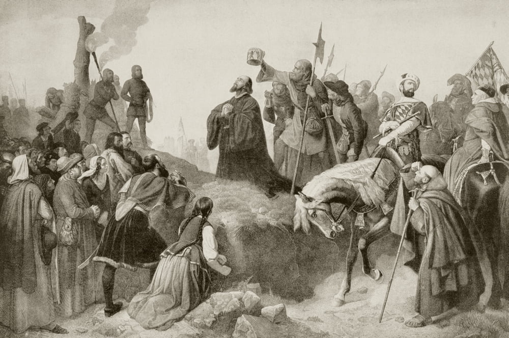 Jan Hus Born C 1372 Executed July 6 1415 Czech Priest And Religious Reformer Praying In Front Of Stake Where He Will Be Burned From Das Evangelium In Der Verfolgung By Bernhard Rogge Published 1920 Ca