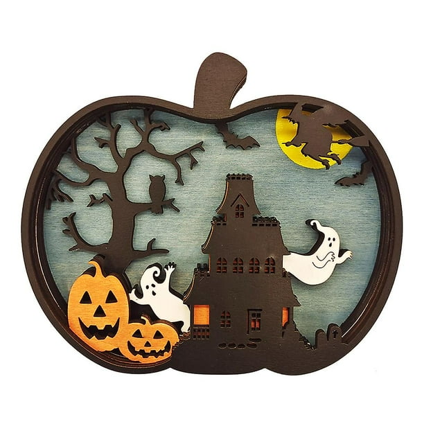 Adornos de calabaza de Halloween, artesanías de tallado de madera, decoración de mesa para fiestas, festivales, hogar, oficina, hotel, jardín, accesorios, decoración de calabaza