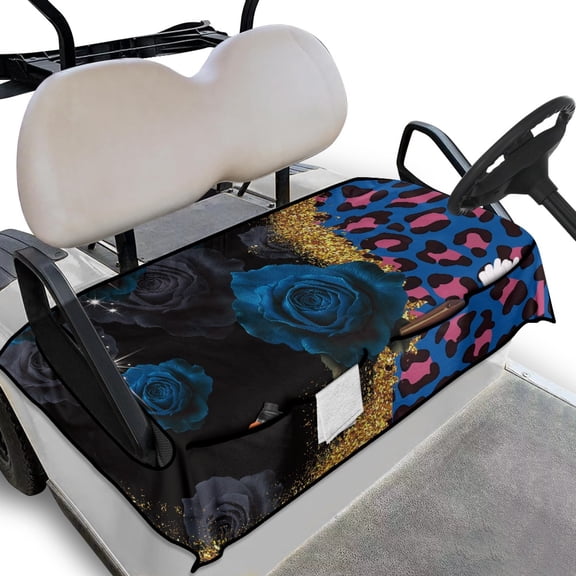 Whosucclay Blue Rose Leopard Blanket Towel, Breathable Anti-Scratch Cover for Most 2-Seat Golf Carts Wear-Resistant Golf Cart Seat Protector, 52.36"x 32.28"