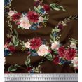 thumbnail image 1 of Soimoi Brown Cotton Cambric Fabric Ranunculus & Penoy Floral Print Printed Craft Fabric By the Yard 58 Inch Wide, 1 of 3