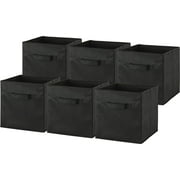 6 Pack - Foldable Cloth Storage Cube Basket Bins Organizer, Black