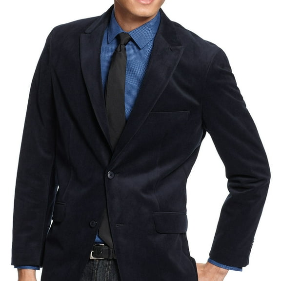 Alfani Mens Heather Velvet Peak Lapel Classic Blazer (XLarge, Classic Navy)