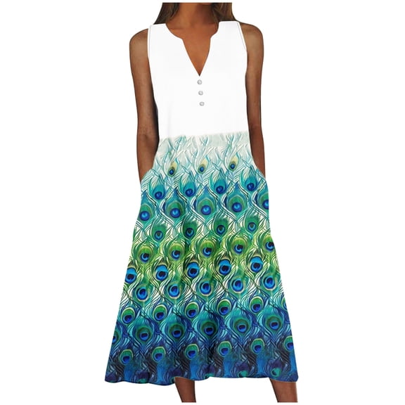 SEMPAI Up to 60% Off Summer Dresses Summer Dresses Sleeveless V-Neck Print Long Sundresses For Women 2025 Active for Formal Women's Plus Dresses Up to 60% Off