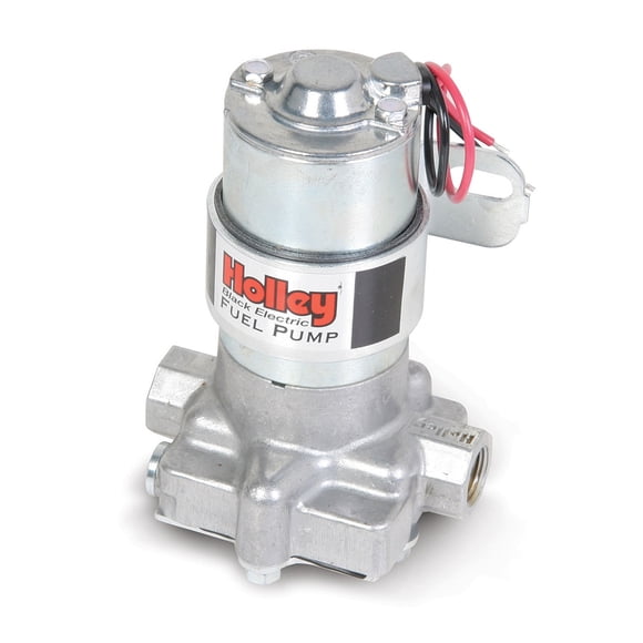 Holley Performance Fuel Pump Electric 12-815-1 140 GPH Free Flow; 14 PSI Maximum Pressure; Without Regulator; 1/2 Inch NPT Inlet; 3/8 Inch NPT Outlet; 12 Volts; Rotor/Vane