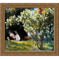 Marie in the Garden (The Roses) 24x20 Gold Ornate Wood Framed Canvas Art by Peder Severin Kroyer